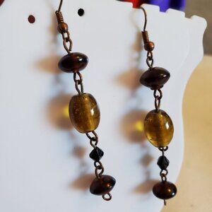 2.5IN Bronze Tone Hook Glass Bead Dangle Earrings